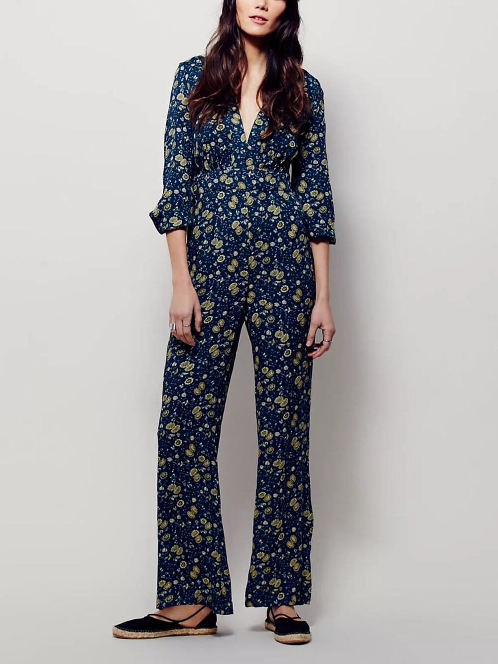 Free People FP Women’s Some Like It Hot Midnight Combo Floral Jumpsuit Size 2